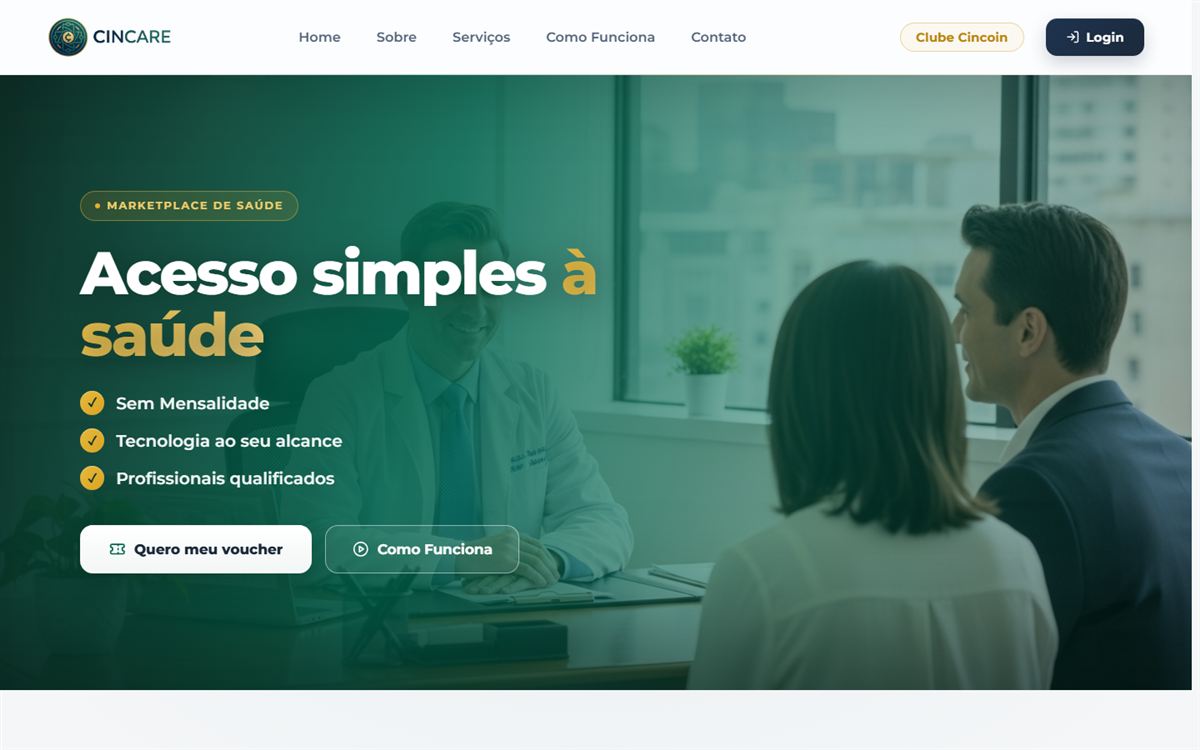 Página inicial do site da Cincare